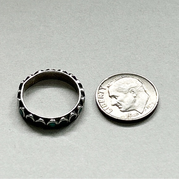 Vintage Southwestern Turquoise Sterling Silver Eternity Ring - Picture 10 of 12